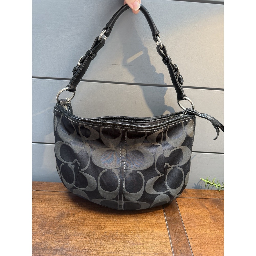 Vtg Y2K Coach Signature Soho Jacquard Hobo Shoulder Bag Black Canvas - Picture 1 of 11